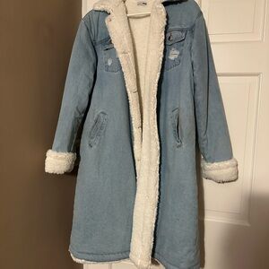 Fashion Nova Tara Mongeau Women's Denim Faux Sherpa-Lined Coat